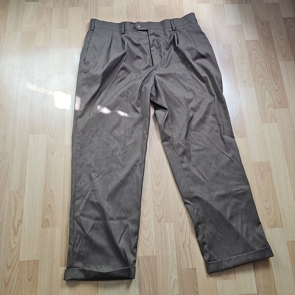 Savane Dress Pants Mens 38x29 Brown Pleated Cuffed Select Edition Stretch Chino